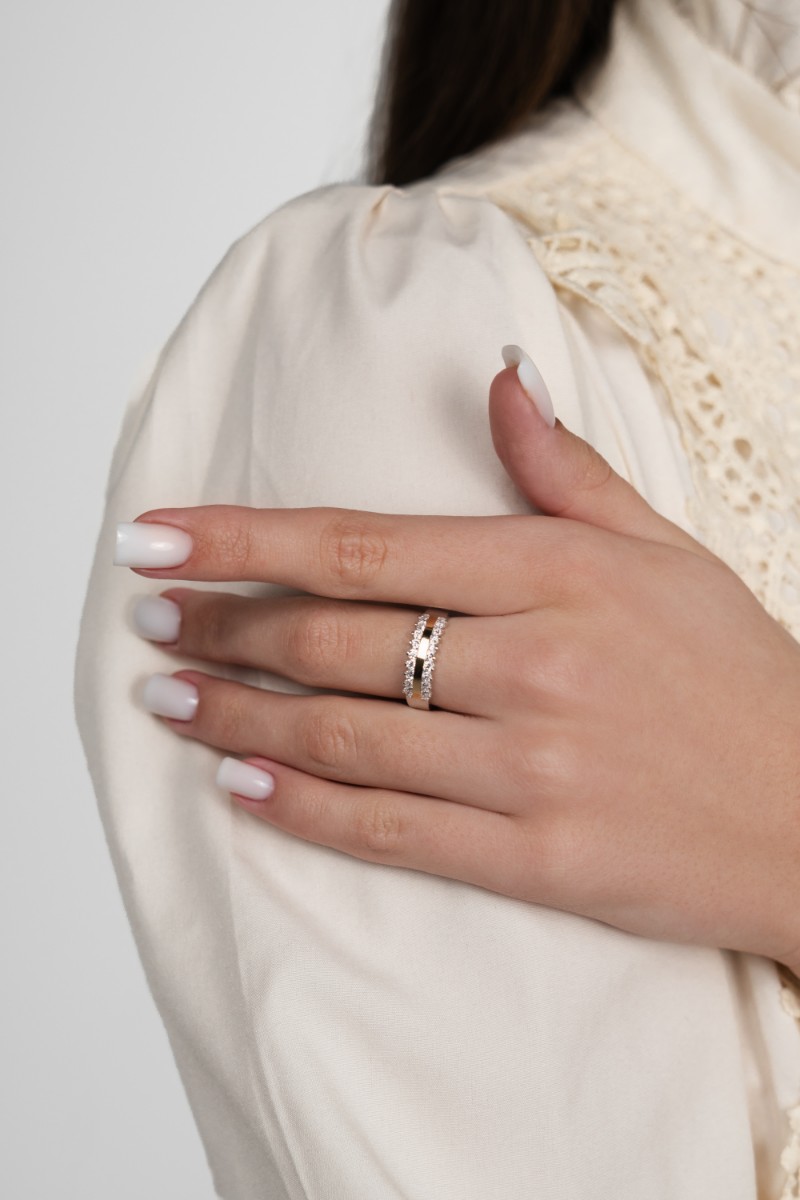 PIERŚCIONEK SREBRNY ZE ZŁOTEM I CYRKONIAMI 0207.10 - SIZ - LUX zdjęcie 3