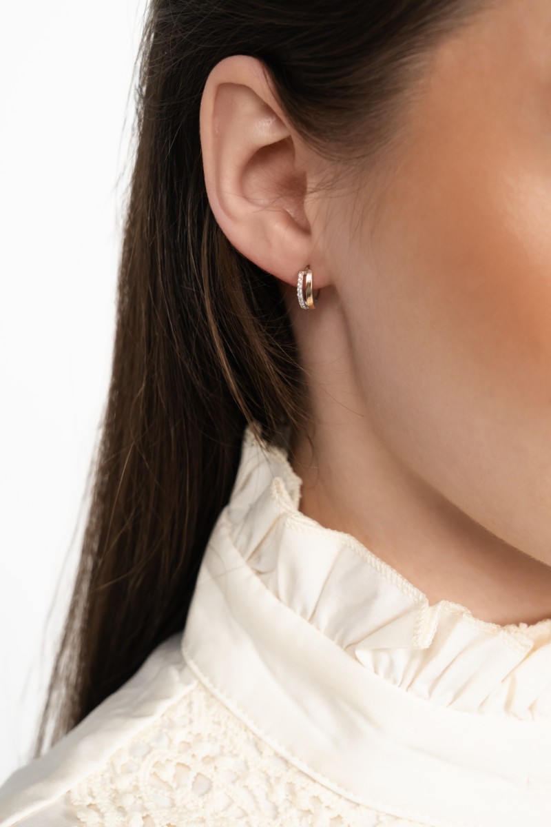 KOLCZYKI NA SZTYFCIE SREBRNE ZE ZŁOTEM I CYRKONIAMI 1177.10 zdjęcie 2