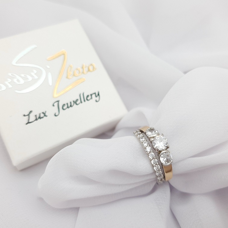 Pierścionek srebrny ze złotem i cyrkoniami 225 - SiZ Lux zdjęcie 4