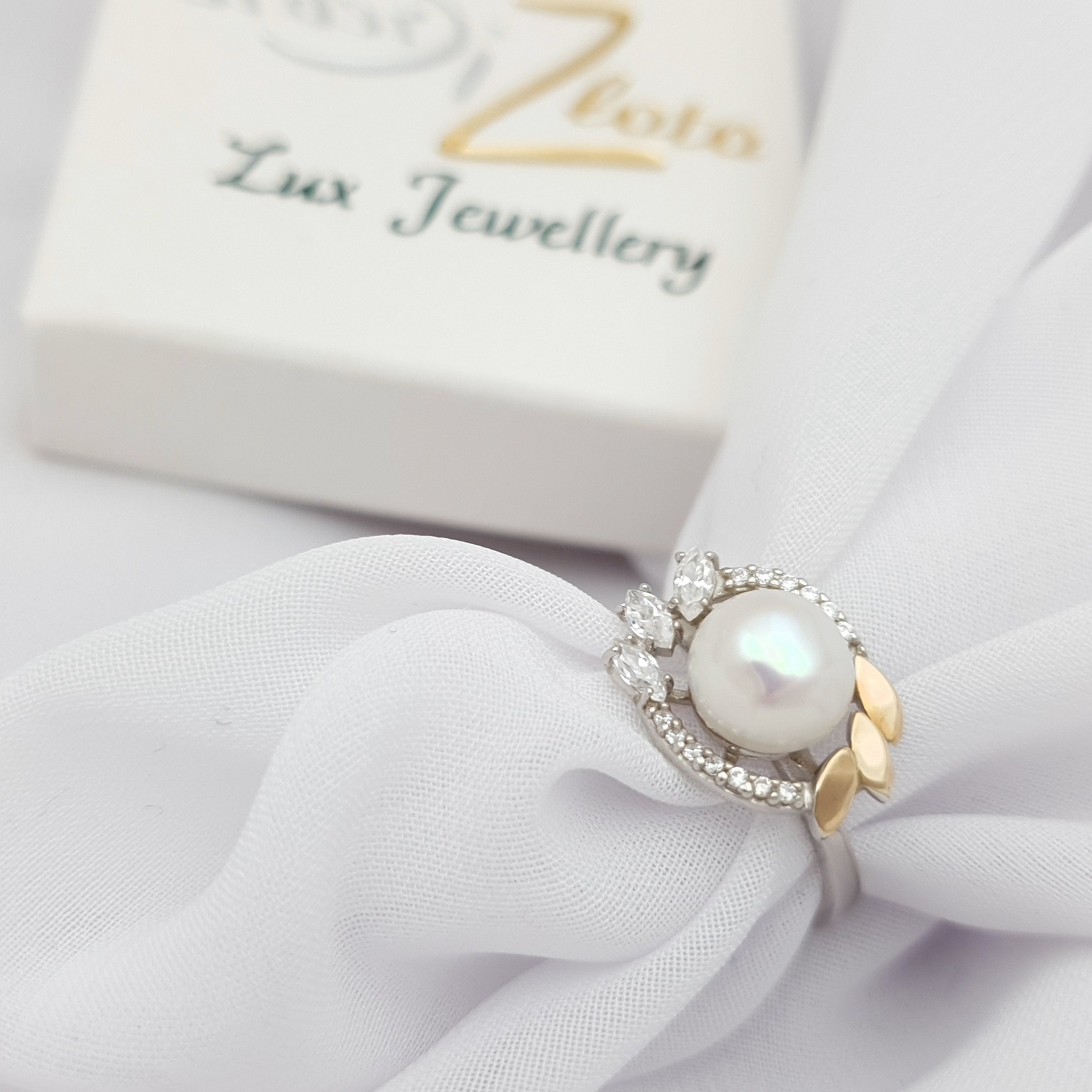 Pierścionek srebrny ze złotem i perłą 782 - SiZ Lux zdjęcie 4