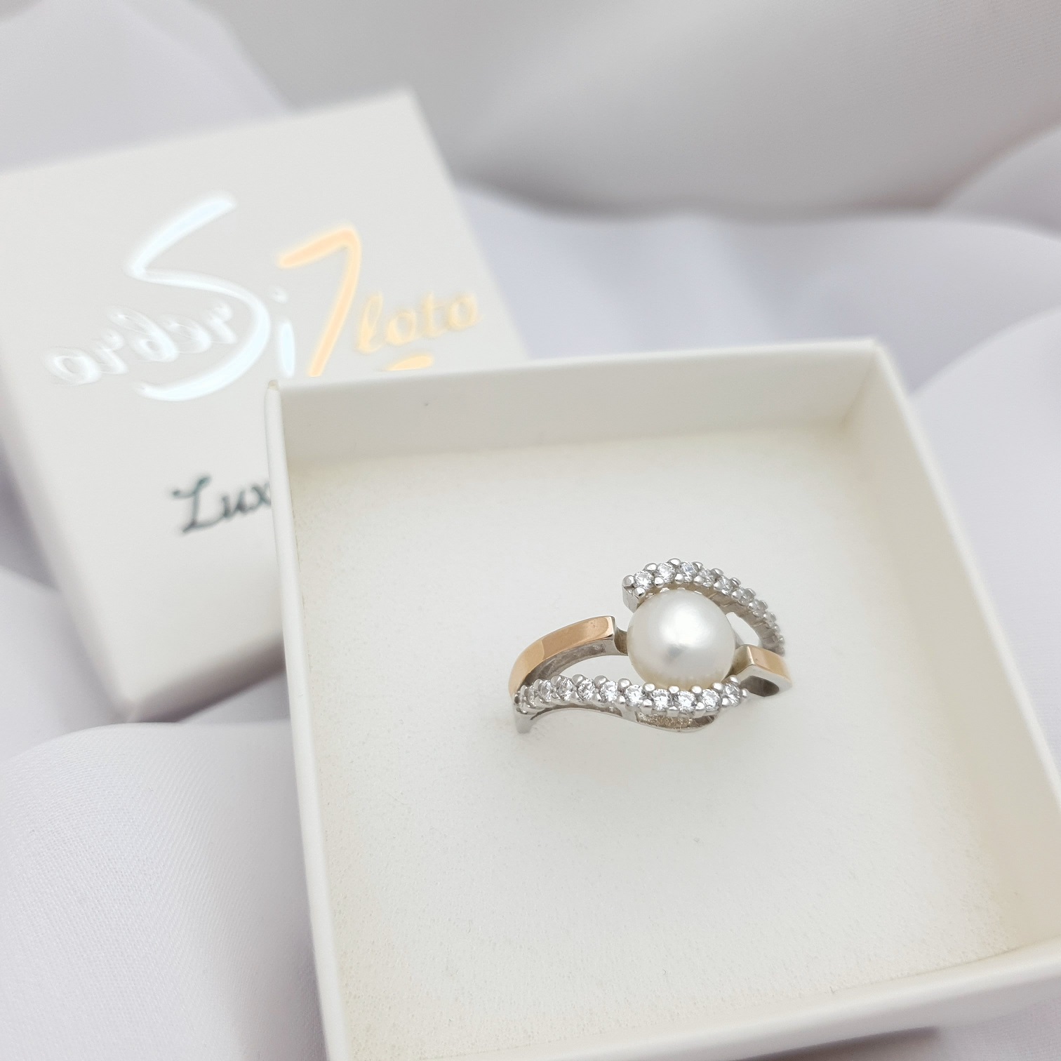 Pierścionek srebrny ze złotem i perłą 163 - SiZ Lux zdjęcie 3