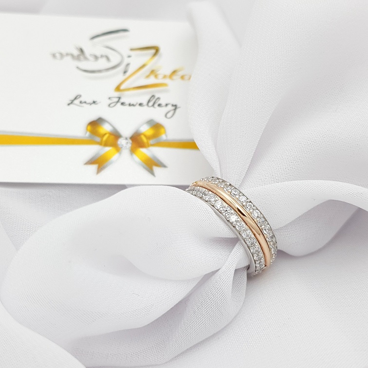 Pierścionek srebrny ze złotem i cyrkoniami 464 - SiZ Lux zdjęcie 4