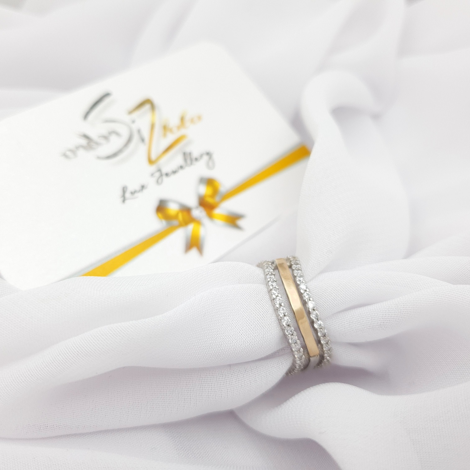 Pierścionek srebrny ze złotem i cyrkoniami 179 - SiZ Lux zdjęcie 4