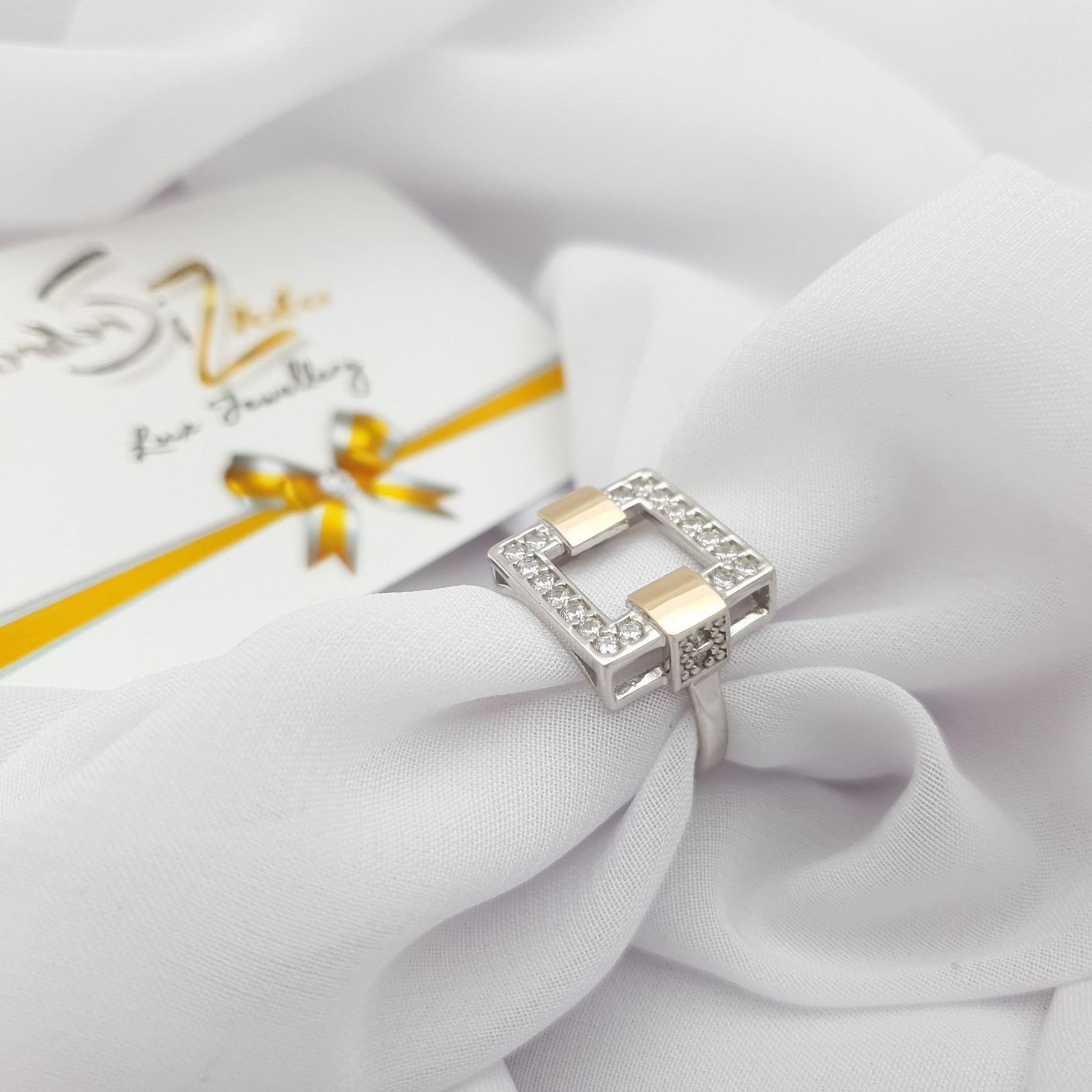 Pierścionek srebrny ze złotem i cyrkoniami 150 - SiZ Lux zdjęcie 4