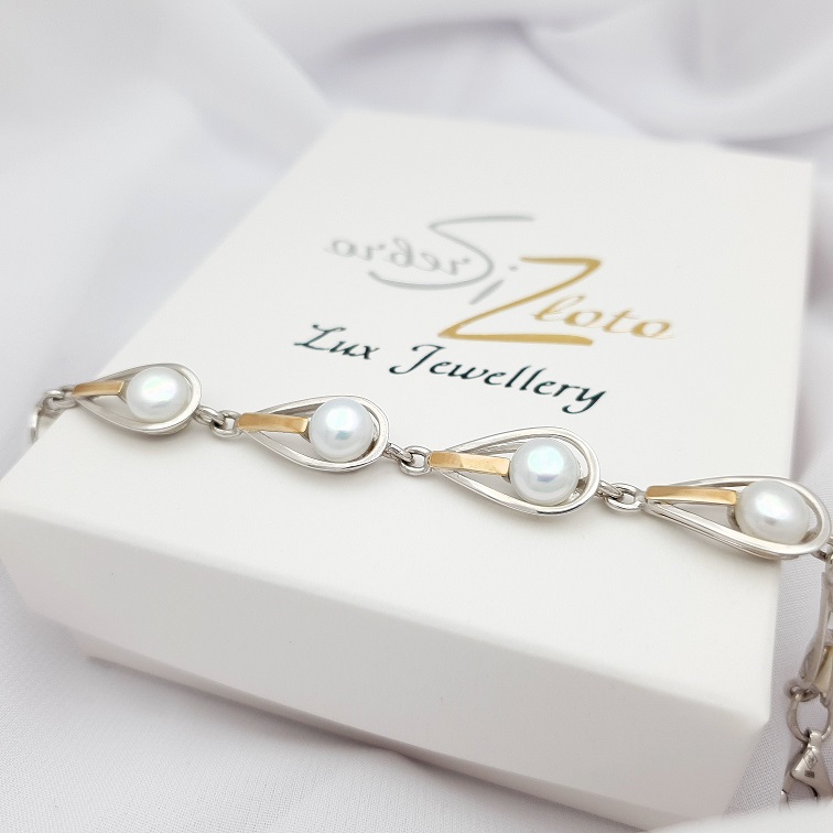 Bransoletka srebrna ze złotem i perłą 107 - SiZ Lux zdjęcie 4