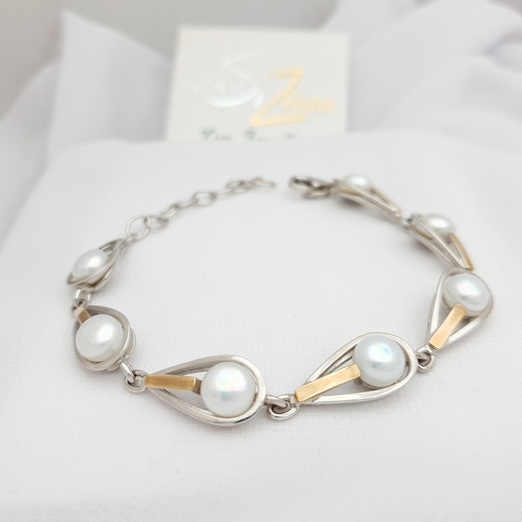Bransoletka srebrna ze złotem i perłą 107 - SiZ Lux zdjęcie 3
