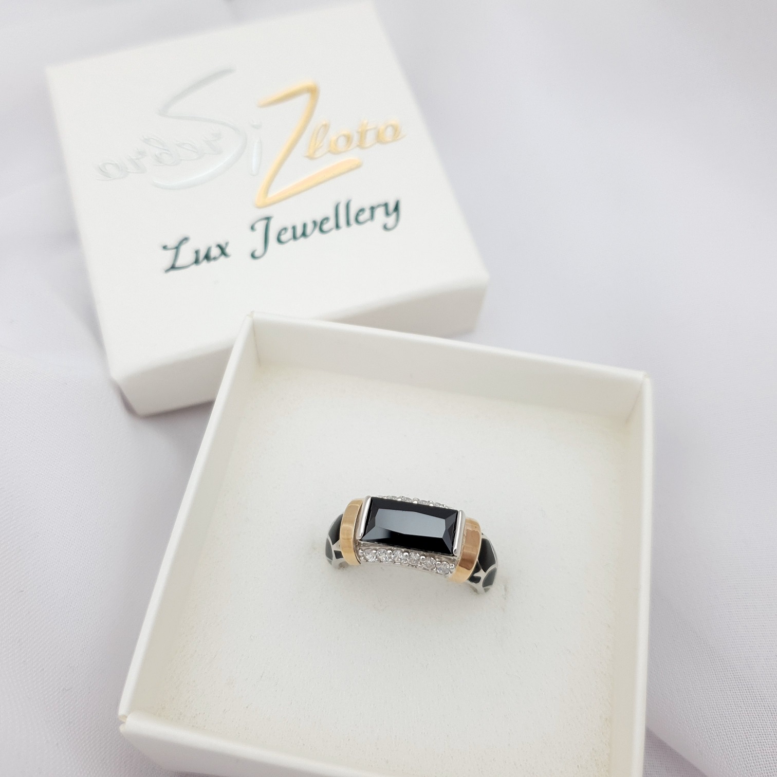 Pierścionek srebrny ze złotem i emalią  403 - SiZ Lux zdjęcie 3