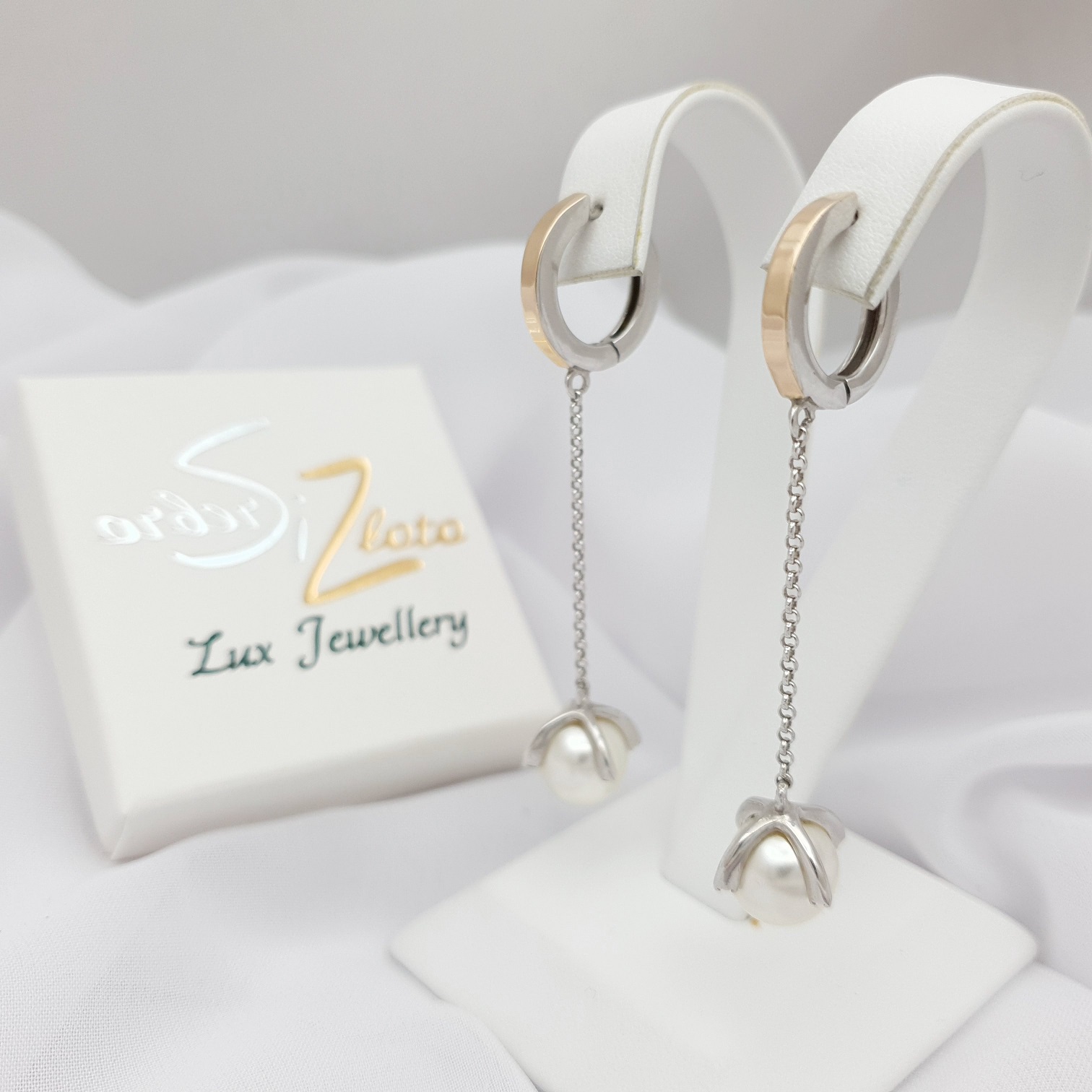 Kolczyki srebrne ze złotem i perłą 783 - SiZ Lux zdjęcie 3