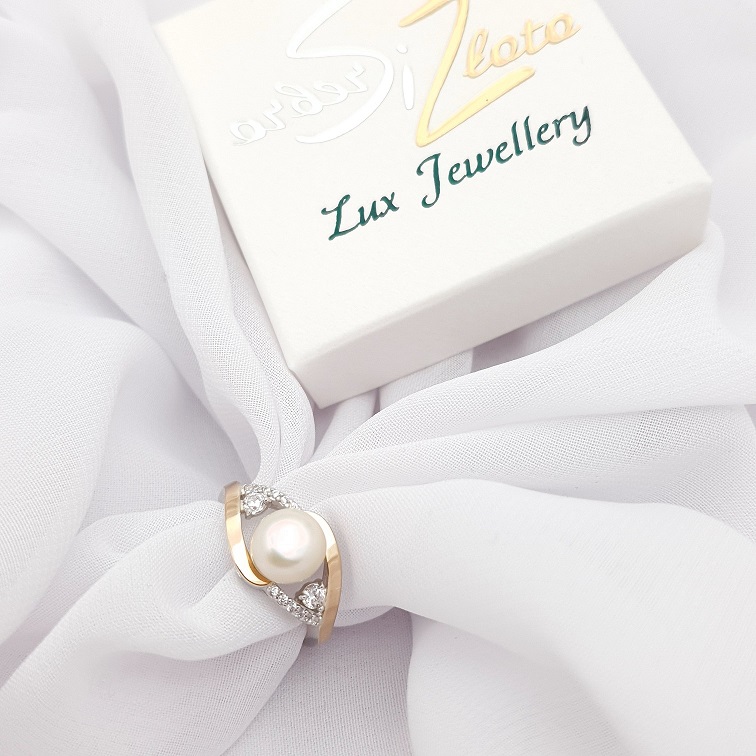 Pierścionek srebrny ze złotem i perłą 785 - SiZ Lux zdjęcie 4
