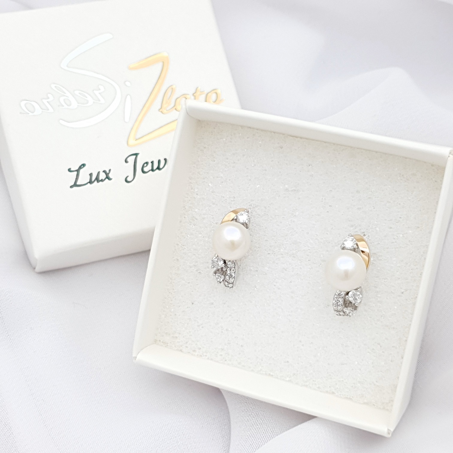 Kolczyki srebrne ze złotem i perłą 784 - SiZ Lux zdjęcie 4