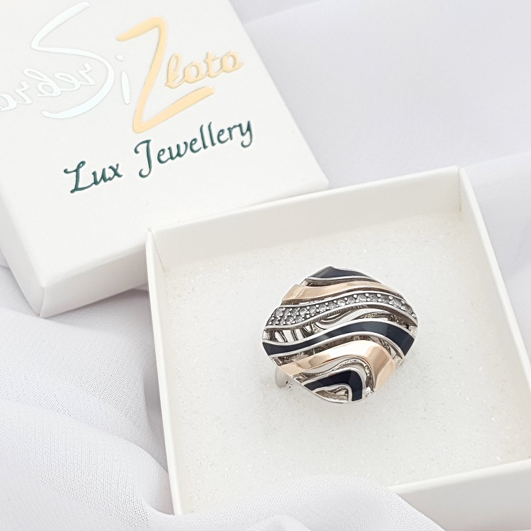 Pierścionek srebrny ze złotem i emalią  425 - SiZ Lux zdjęcie 3