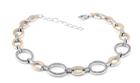 BRANSOLETKA SREBRNA ZE ZŁOTEM I CYRKONIAMI 1007